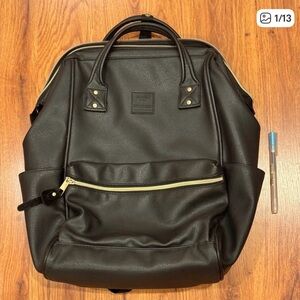 Anello Kuchigane RE-Retro Backpack – PU Leather, Wide Opening, Black